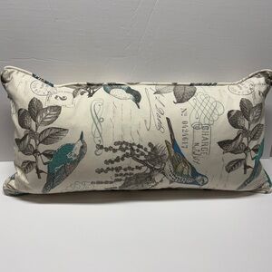 Newport Down Bird Throw Pillow Rectangle 12x24” Script French Country Cottage